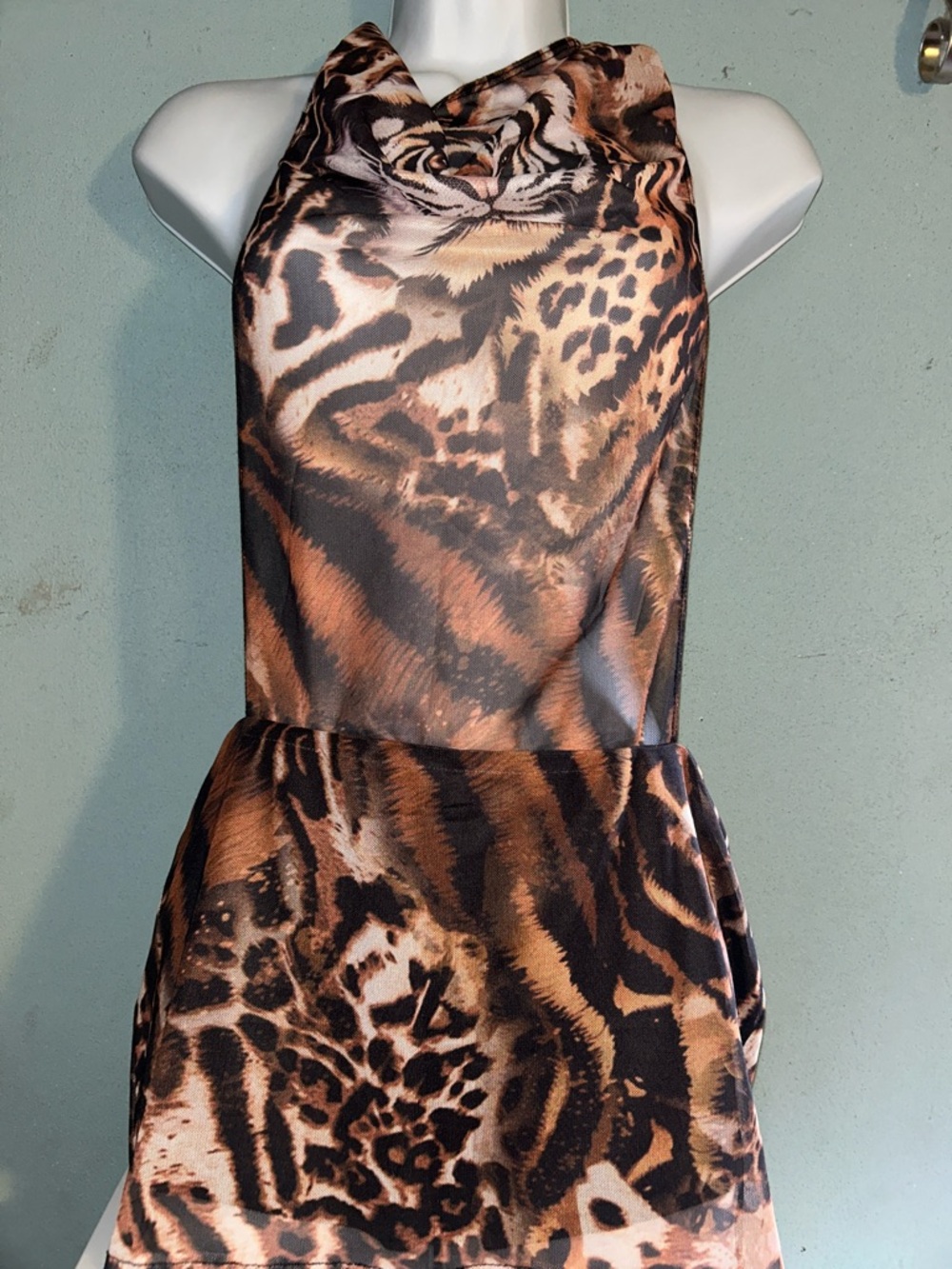 Fashion Nova Brown and Animal Print Y2K MESH HalterTOP  Romper